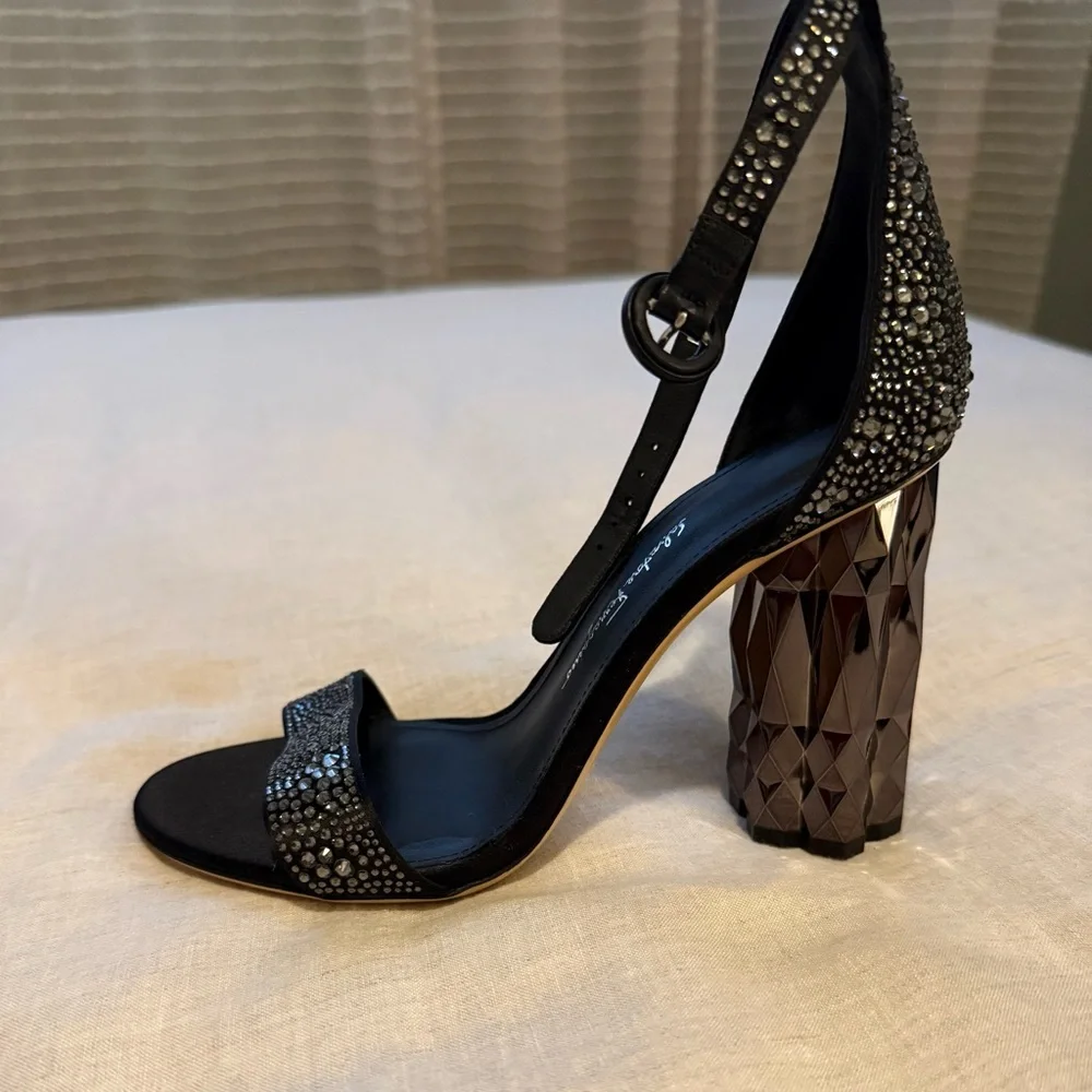 Salvatore Ferragamo Black and Silver Embellished Heels